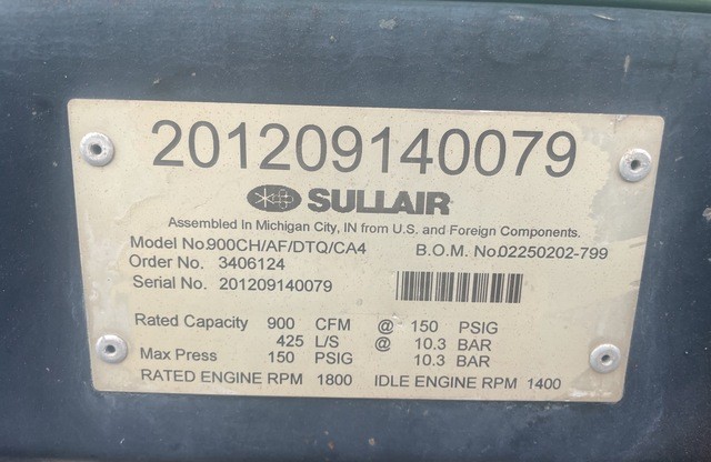 COMPRESOR DE AIRE SULLAIR 900CH/AF/DTQ/CA4